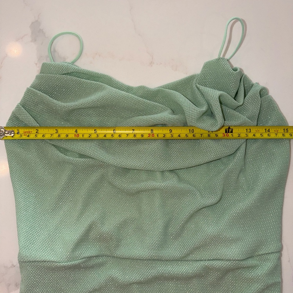Sage Green Ruched Shimmery Cowl Neck Midi Dress Wedding Guest Bridesmaid M - Picture 4 of 6